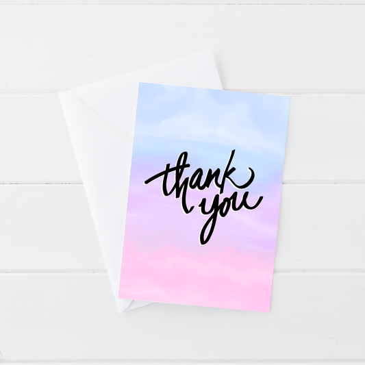 Blue and Pink Thank You Card